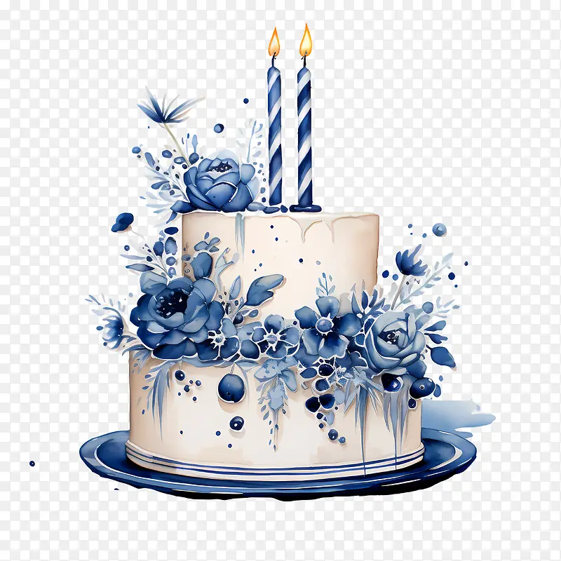 海军生日-海军生日蛋糕生日蓝色花朵