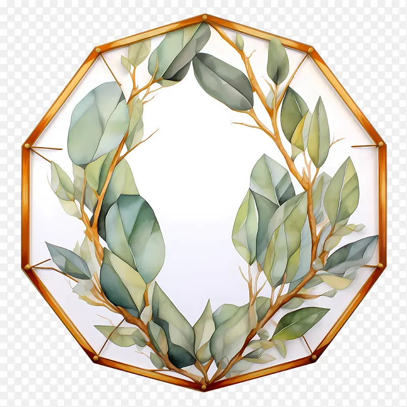 桉树花环-桉树花环水彩画植物艺术绿叶花环