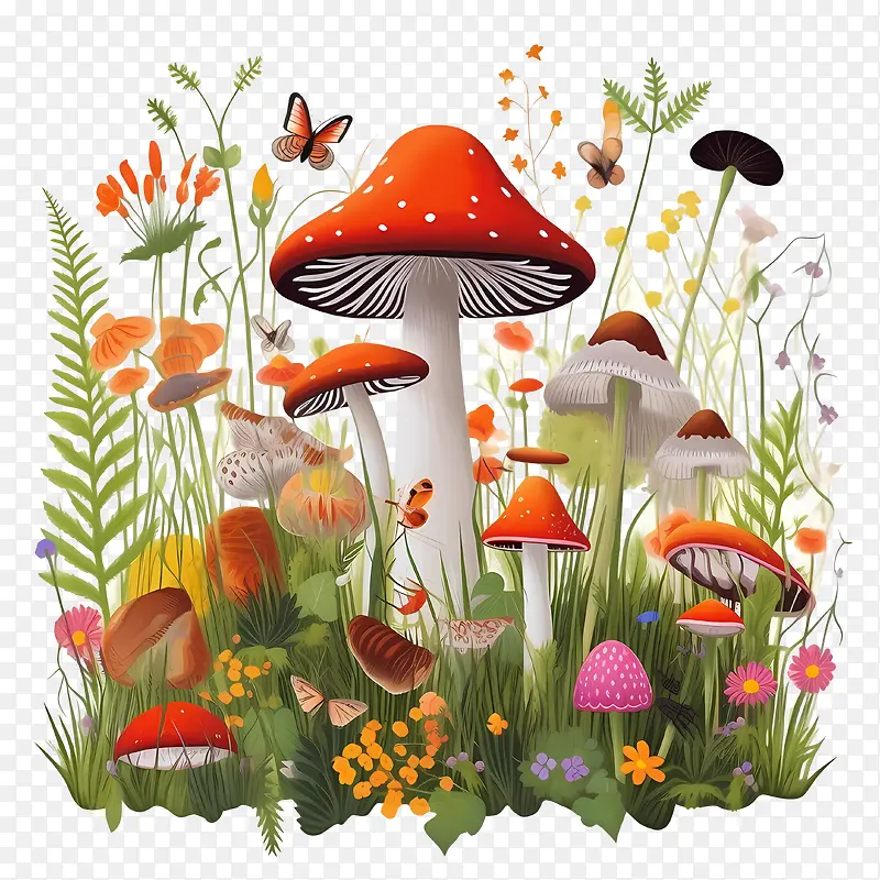 蘑菇屋-蘑菇屋蘑菇花草蝴蝶