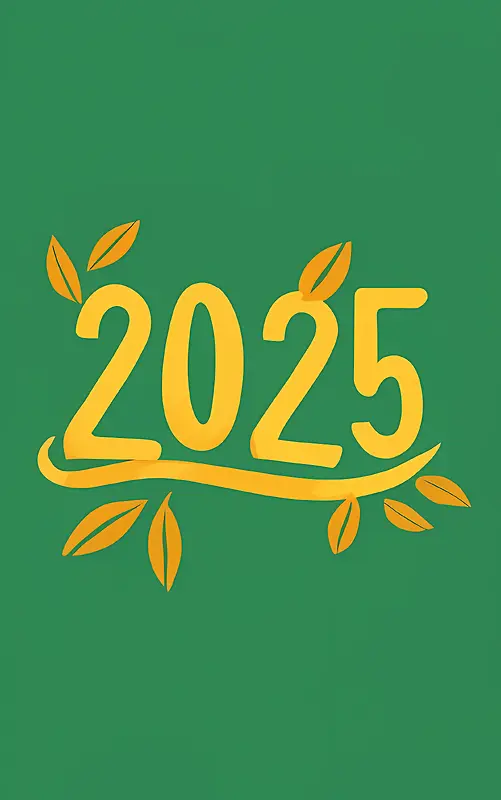 2025年新年快乐-2025年新年快乐2025年艺术字绿叶自然