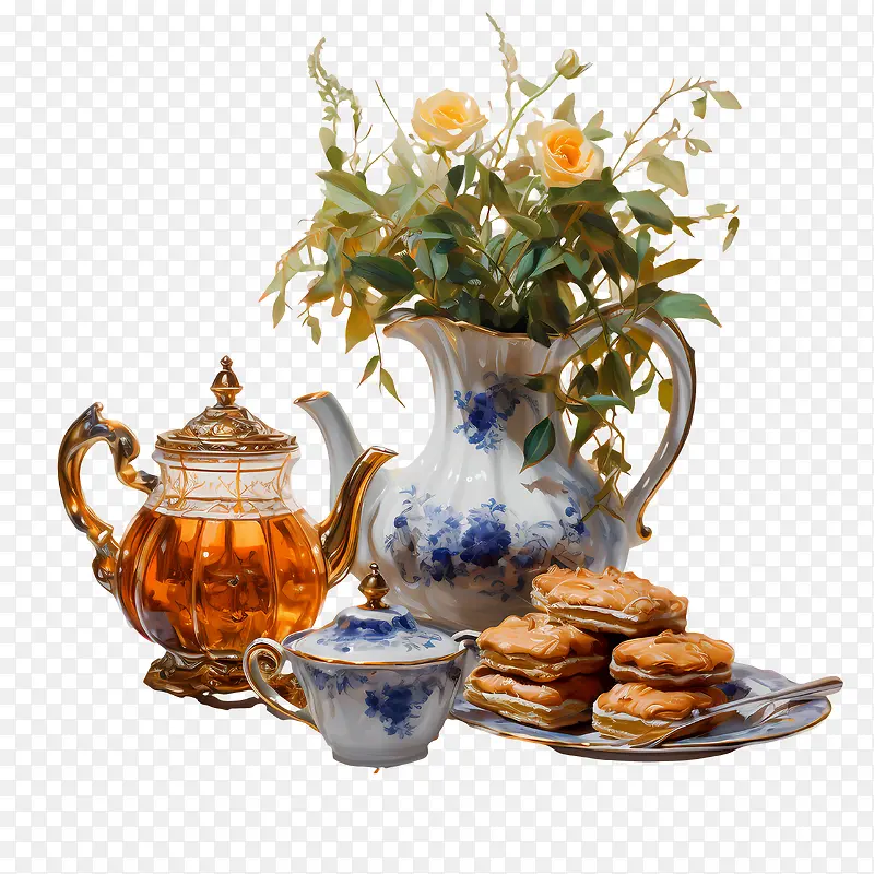 国际茶日-国际茶日花瓶玫瑰茶具饼干