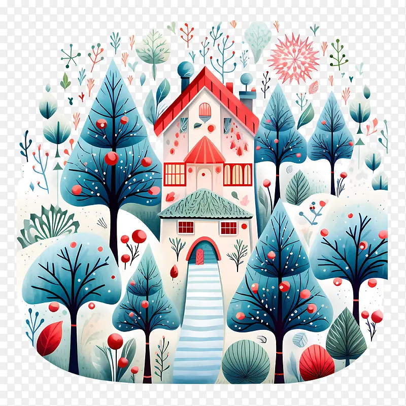 圣诞贺卡日-圣诞贺卡日小屋冬季森林雪