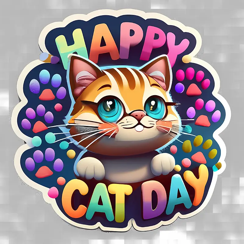 全球猫日-全球猫日快乐猫日猫贴纸猫图猫插画