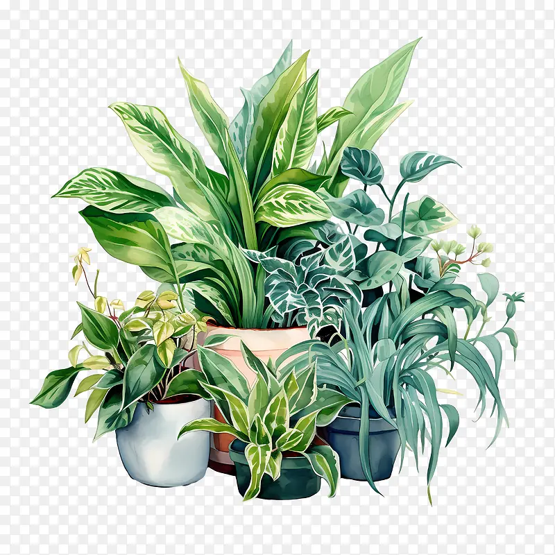 室内植物欣赏日-室内植物欣赏日植物盆栽水彩绿色