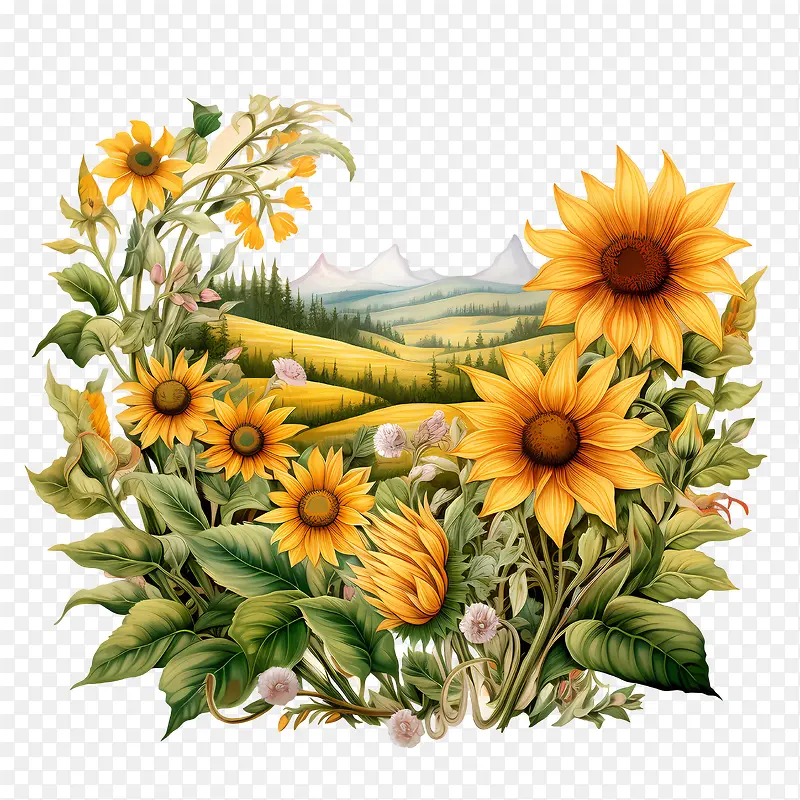 黄色的花朵-黄色的花朵向日葵田野景观自然