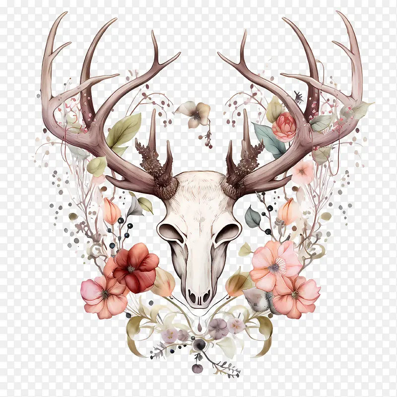 鹿角和鲜花-花环