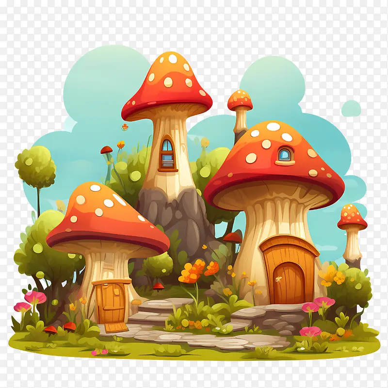 蘑菇屋-蘑菇屋蘑菇屋童话插画异想天开的设计奇幻风景