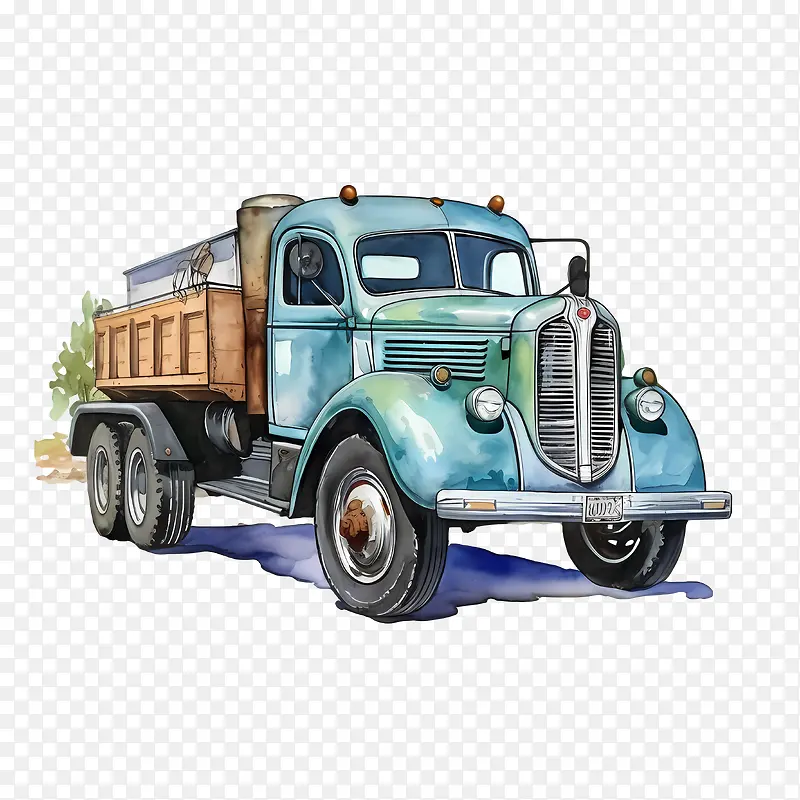 老式卡车-老式卡车卡车水彩老式车