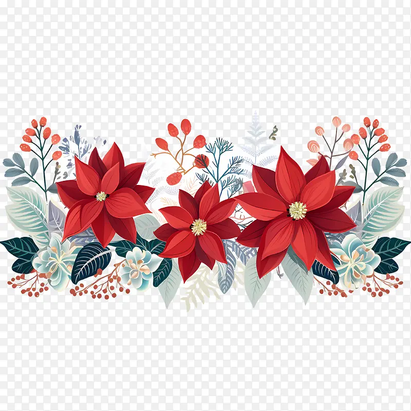 一品红花边框-圣诞装饰