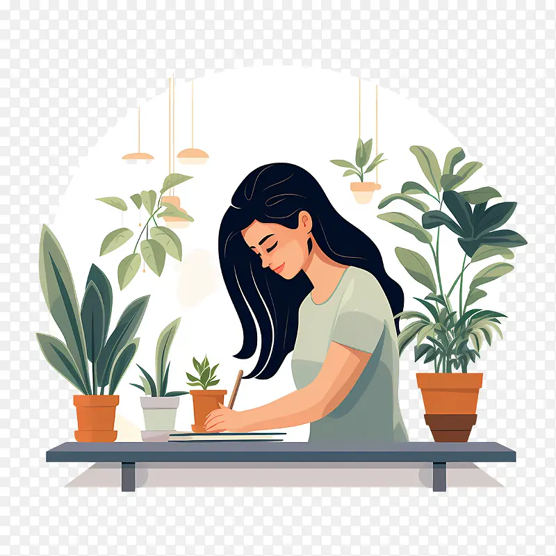 室内植物欣赏日-室内植物欣赏日女人植物办公桌