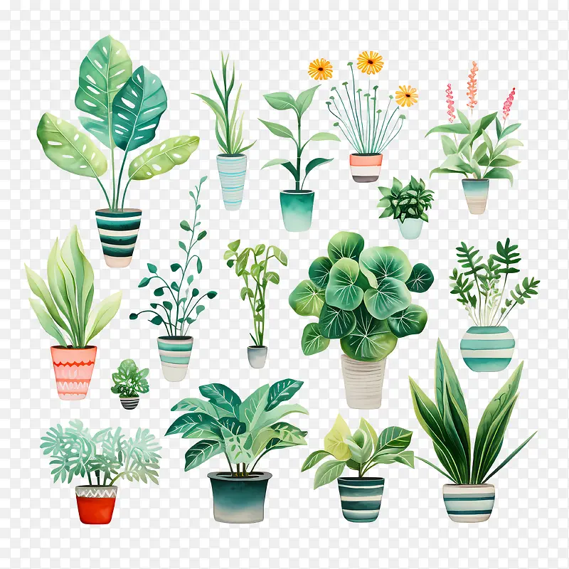 室内植物欣赏日-室内植物欣赏日盆栽植物绿化花园水彩