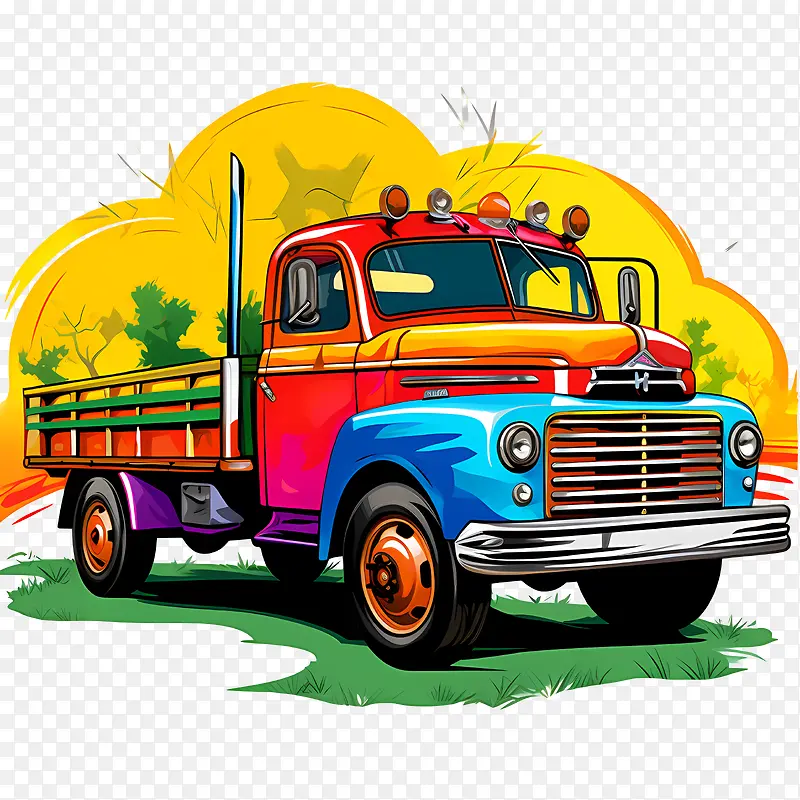 老式卡车-老式卡车卡车红色绿色蓝色