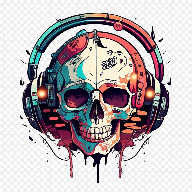 戴着耳机的骷髅-戴着耳机的骷髅戴着耳机的骷髅耳机听音乐