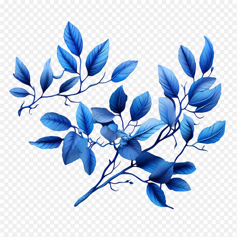 蓝叶-蓝叶叶枝水彩植物