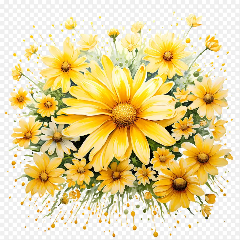 黄色的花朵-黄色的花朵雏菊黄色的水滴