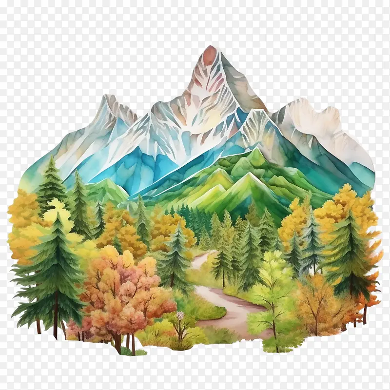 山林-山林水彩风景山秋