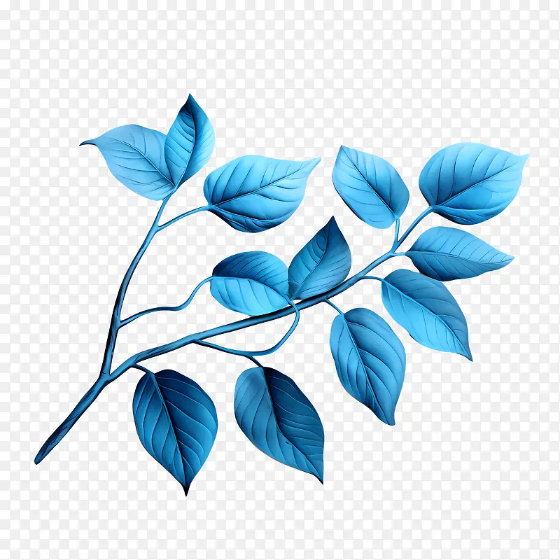 蓝叶-蓝叶枝叶水彩植物