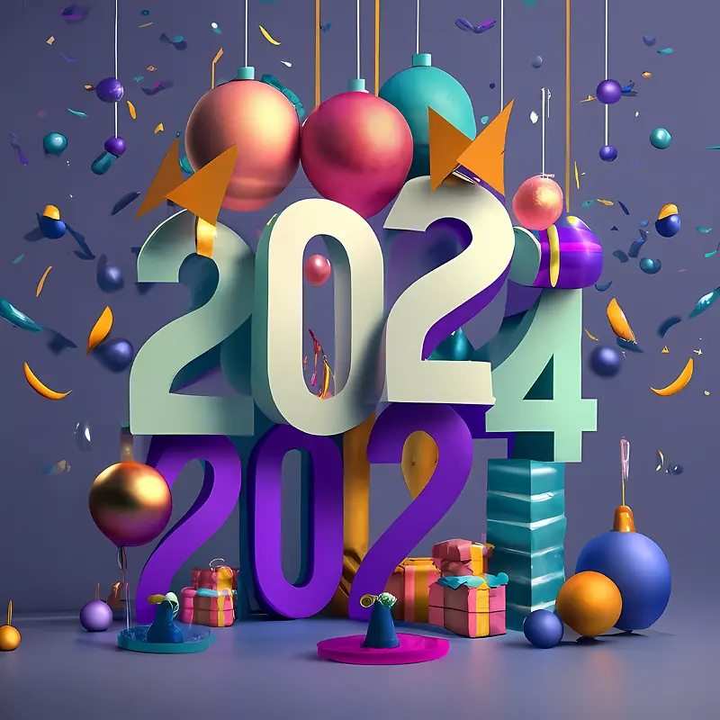 2024年新年快乐-2024年新年快乐生日快乐2023年新年庆祝活动彩色气球五彩纸屑