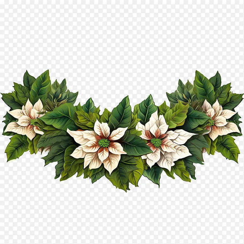 一品红花边框-一品红花边框一品红绿叶白花花环