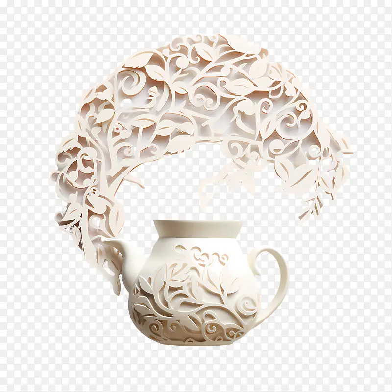 国际茶日-国际茶日茶壶白色复杂花卉
