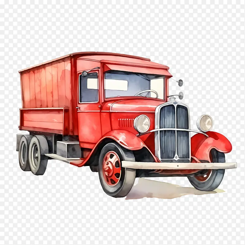 老式卡车-老式卡车卡车红色复古水彩
