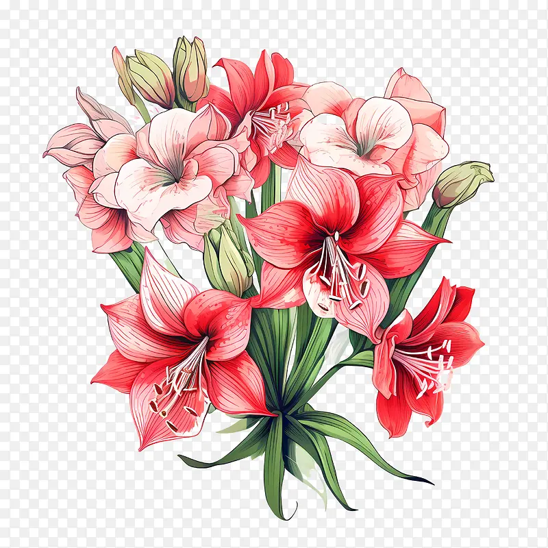 孤挺花-孤挺花花红色的花朵粉红色的花朵花束鲜花插在花瓶里