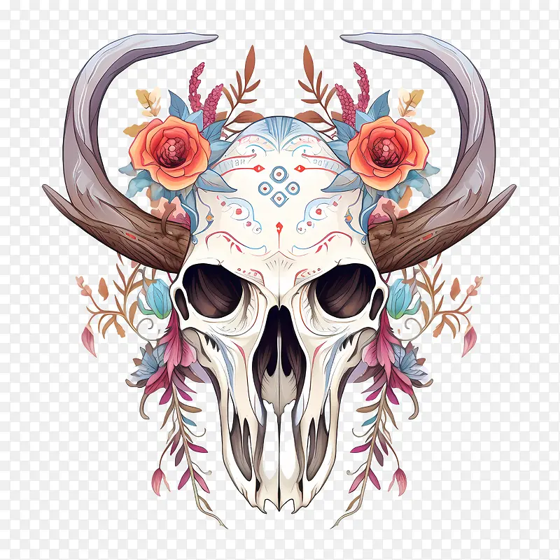 鹿头骨-鹿头骨头骨角花头骨与花