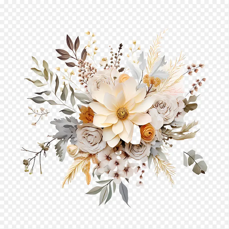 婚礼花艺-婚礼花艺白色金色深色花朵