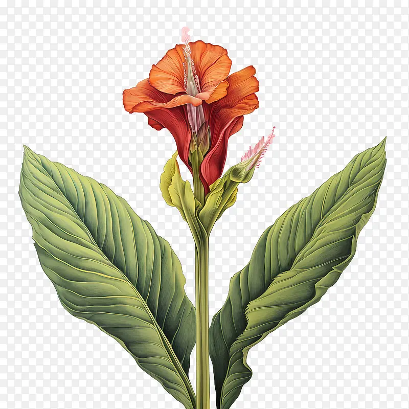 美人蕉-美人蕉花红色花瓣绿叶