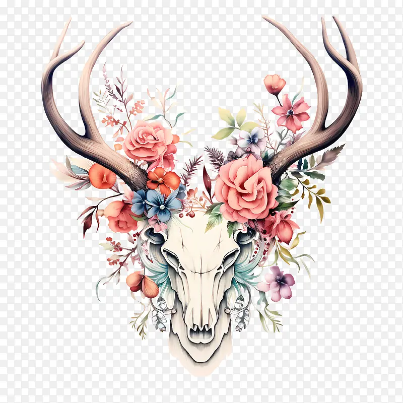 鹿角和花朵-鹿角和花朵鹿头花鹿角插花