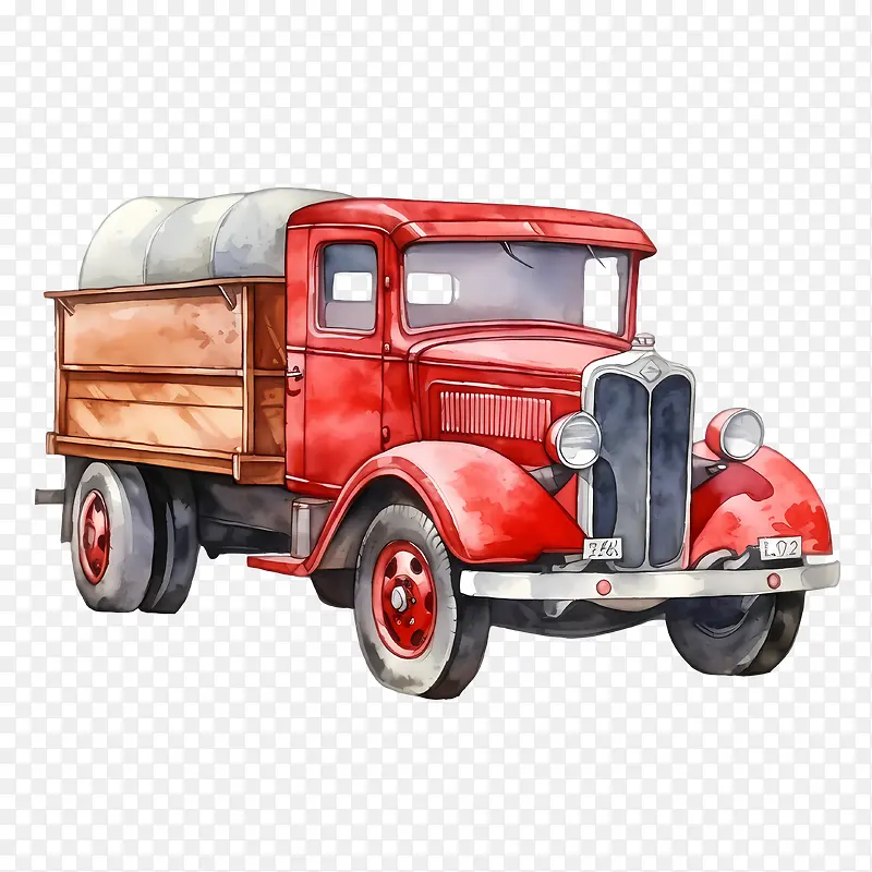 老式卡车-老式卡车卡车红色水彩复古