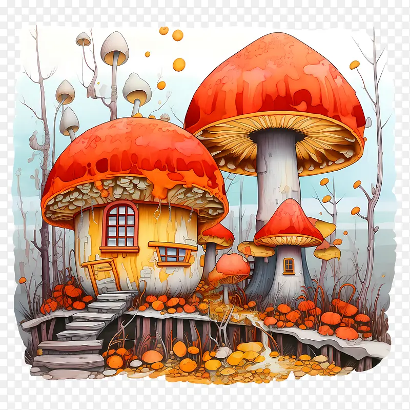 蘑菇屋-秋天的落叶