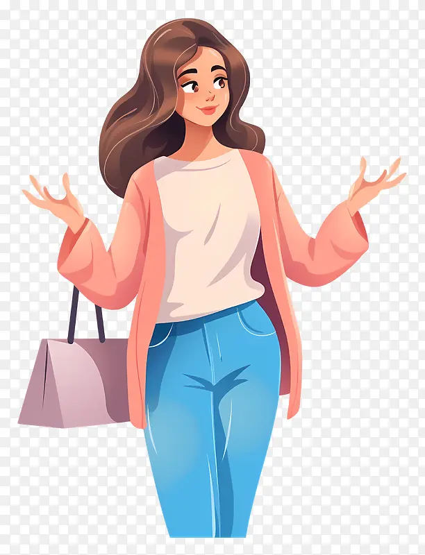 女人购物—女人站在商店前,拿着购物袋
