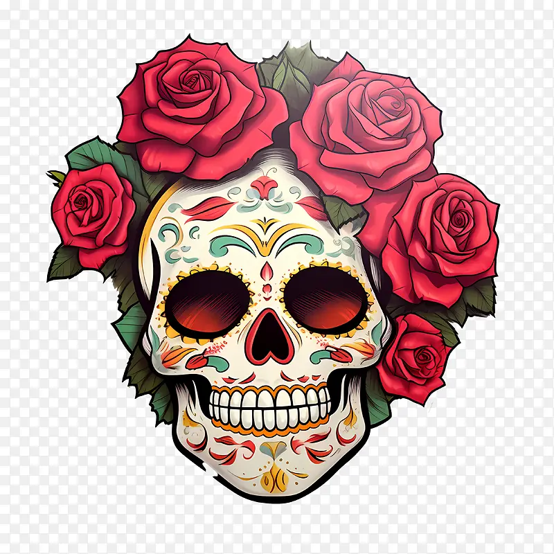 骷髅玫瑰-骷髅玫瑰亡灵节骷髅玫瑰花