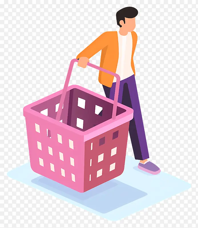 行走的人—男人推着装满物品的粉红色手推车在城市里行走