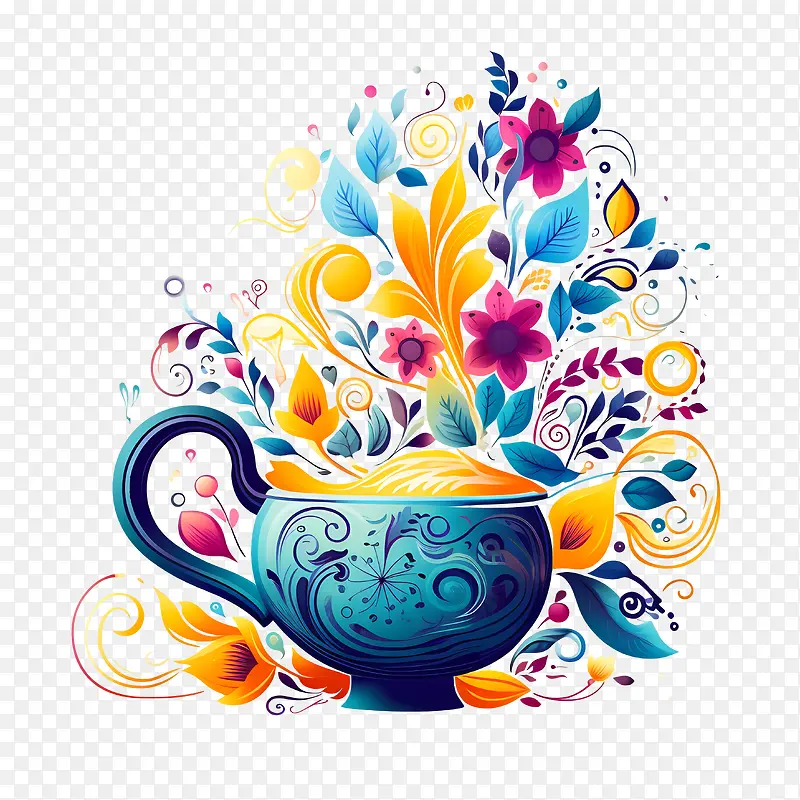 国际茶日-国际茶日花瓶多彩蓝色