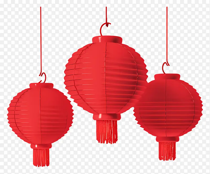 红灯笼-三盏红灯笼,白丝带,对称排列