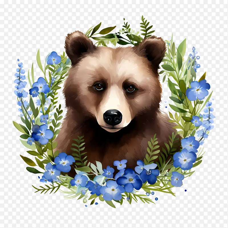 灰熊-灰熊熊花环花蓝色