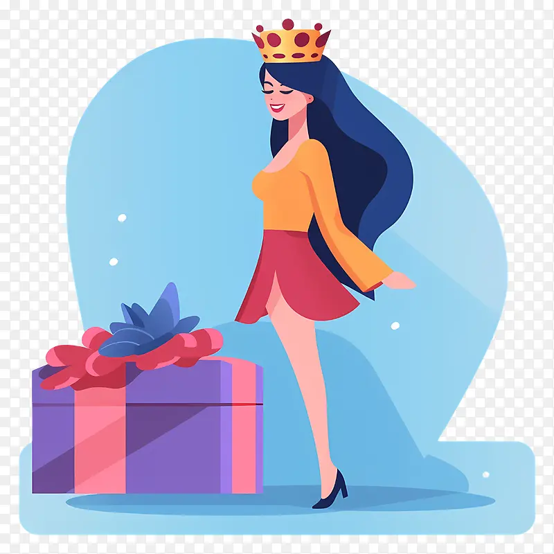戴皇冠的女人—戴着皇冠的女人,拿着礼品盒,快乐而兴奋