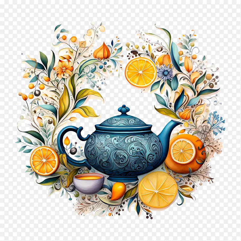 国际茶日-国际茶日茶壶花环鲜花柠檬