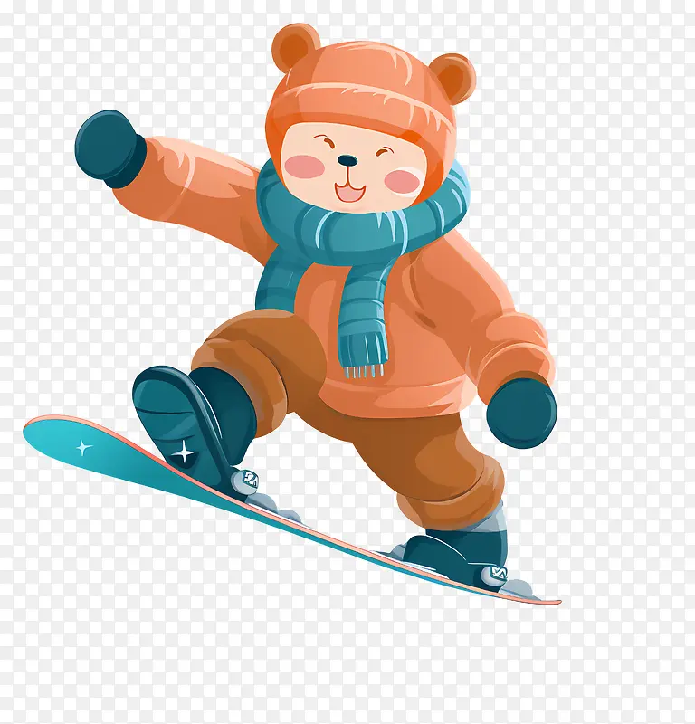可爱的熊-欢快的卡通熊在山上滑雪