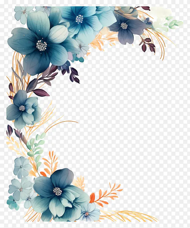蓝色花框-蓝色花框,有小花和藤蔓