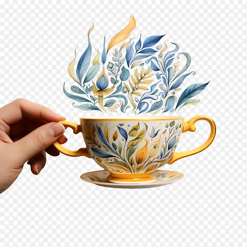 国际茶日-国际茶日茶杯鲜花蓝色