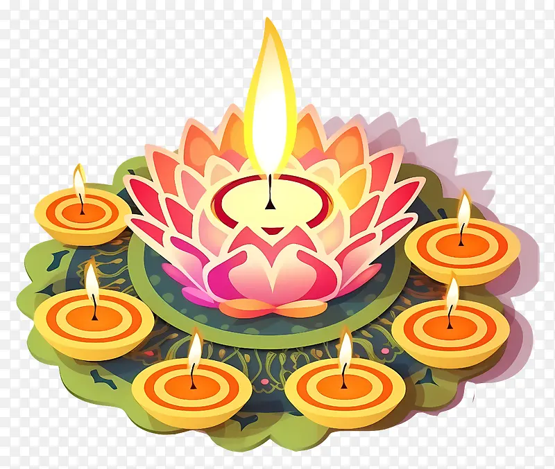 花盆-点燃的蜡烛围绕着带有粉红色火焰的花盆