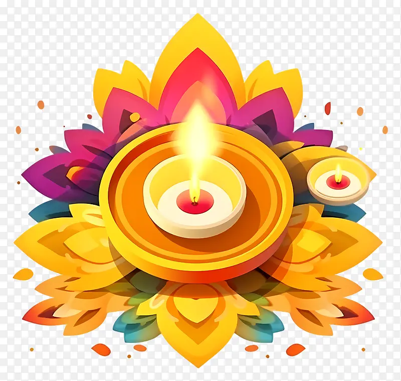 diya-装饰的diya周围环绕着发光的花朵