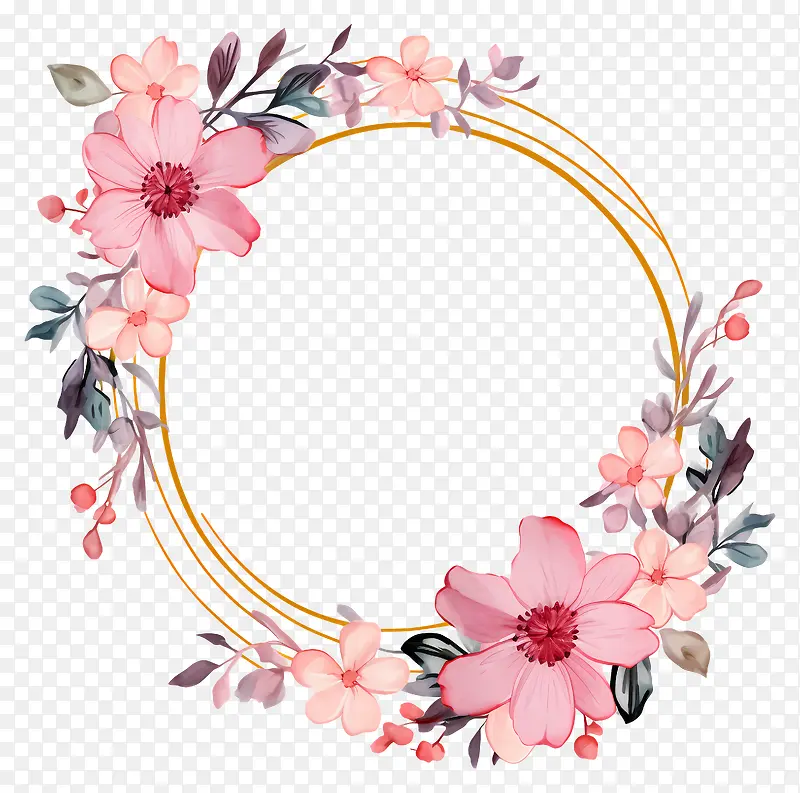花环-粉红色花环,玫瑰和叶子