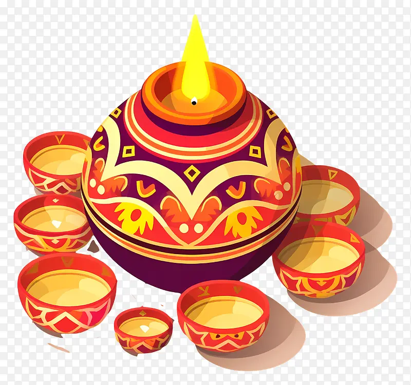 diya-色彩缤纷的diya,带有复杂的图案和火焰
