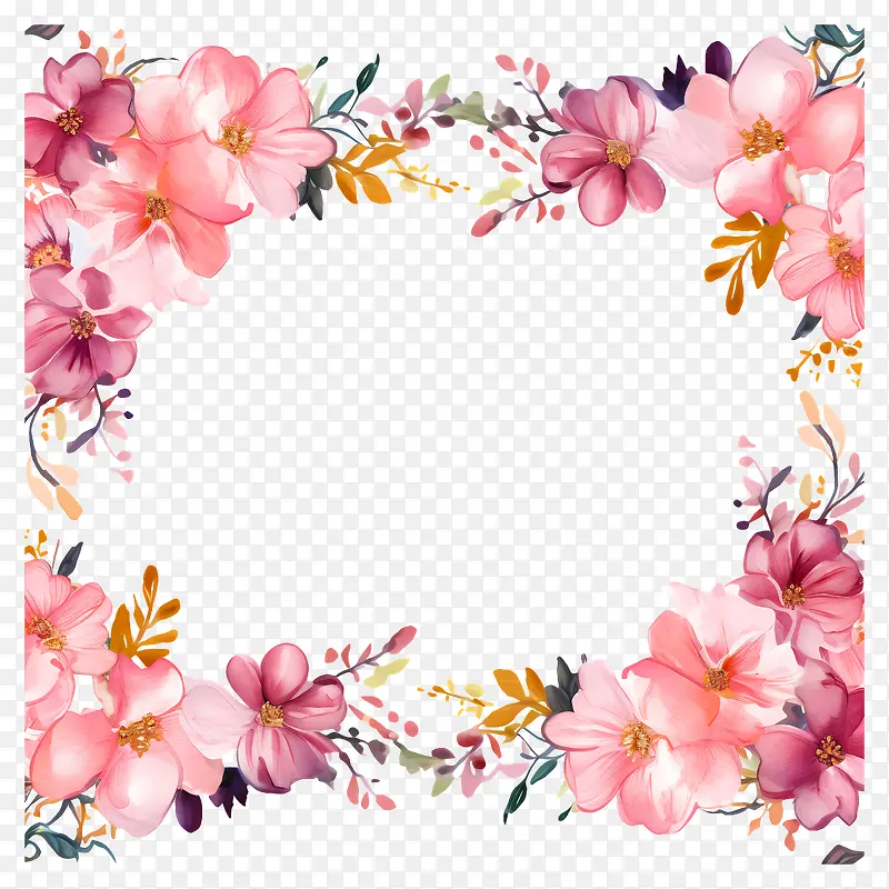 粉红色的花朵-以对称图案排列的粉红色花框