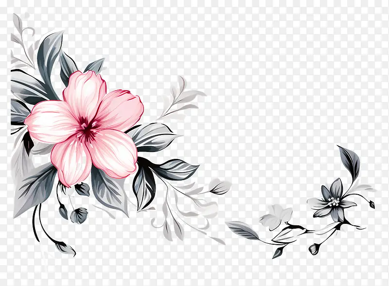 粉红色的花-黑色背景,粉红色的花与层叠的叶子