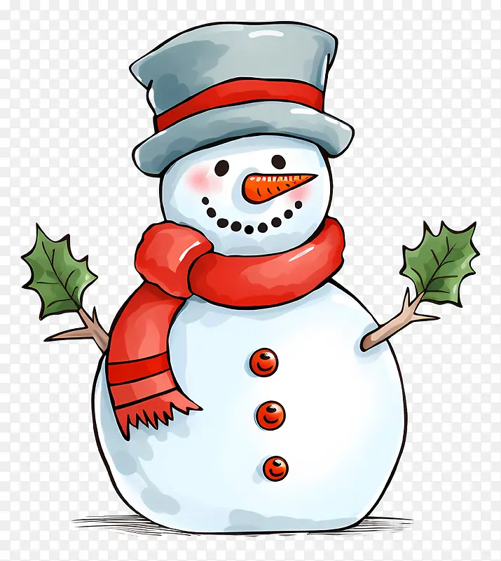 雪人-穿着红色和白色服装的微笑雪人
